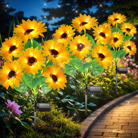 Garpar solar garden light with 18 sunflowers brightens dusk garden beds