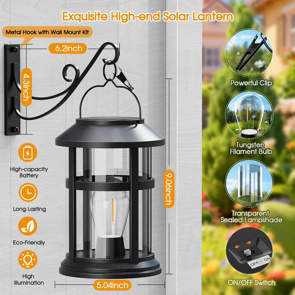 Garpar lantern on wall provides mood lighting for balconies and porches