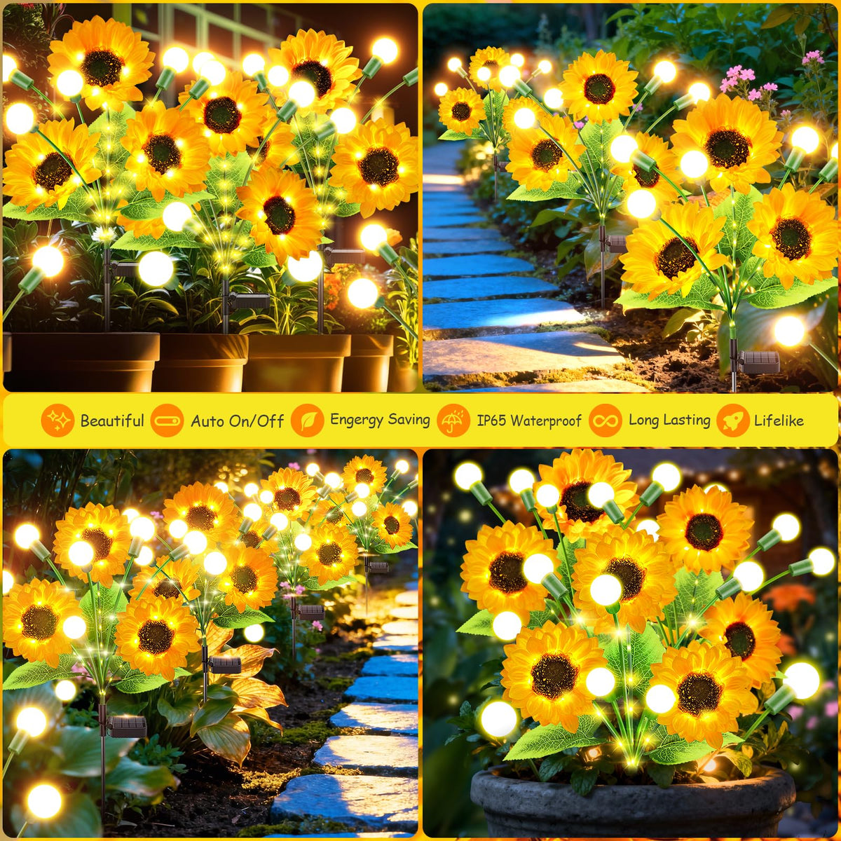 Garpar solar lights firefly accents illuminate paths with magical, gentle glow.
