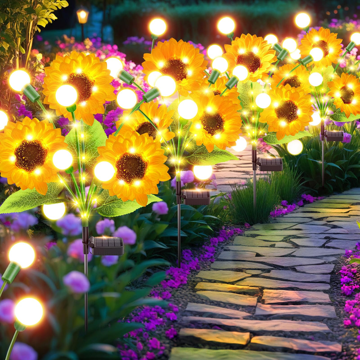 Garpar solar lights sunflowers trio bloom for evening ambiance and decorative curb appeal.