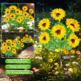 Garpar walkway lighting with sunflowers illuminates a yard path after dark