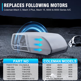 Garsoo RV AC fan motor side view highlights slim profile for space-efficient mounting.