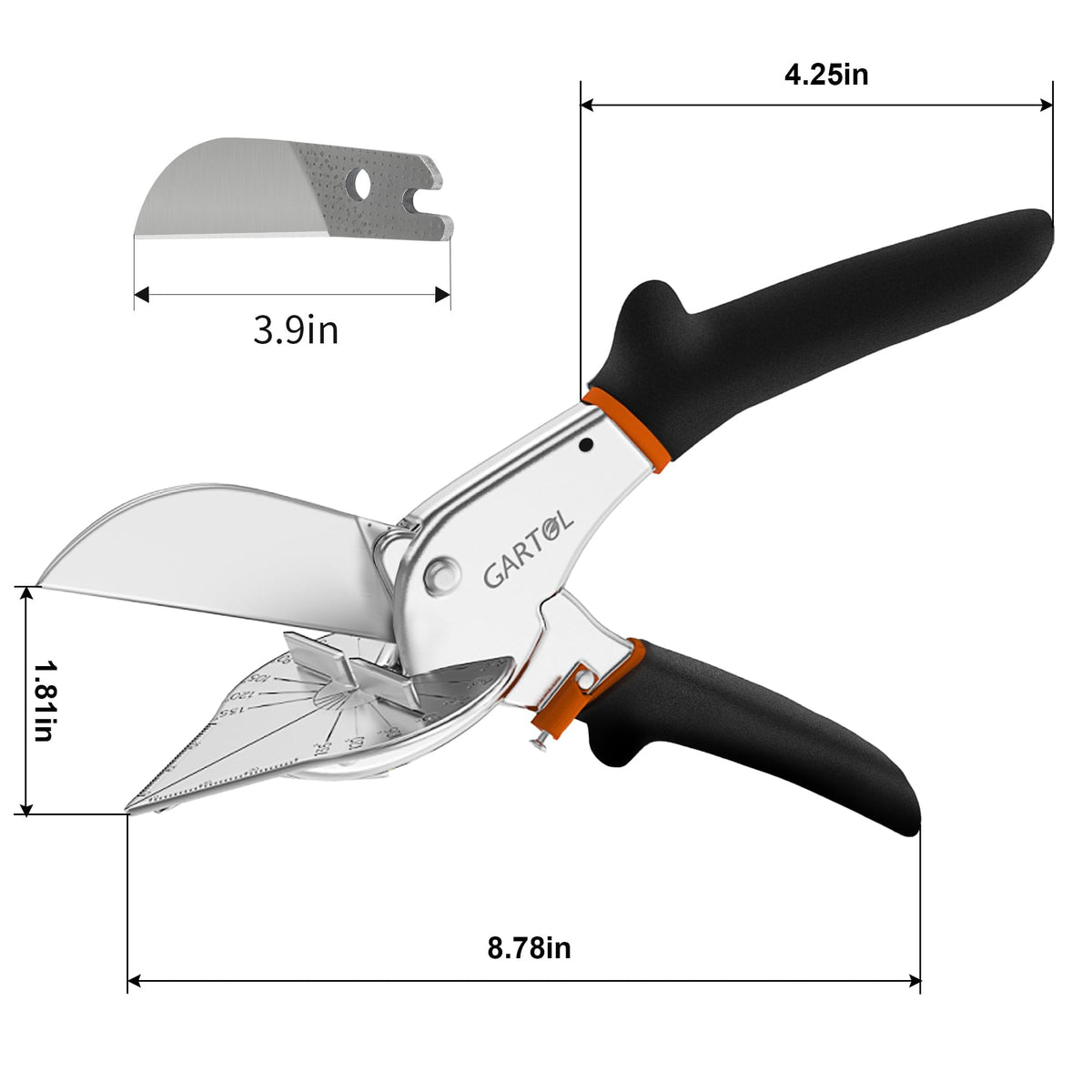 GARTOL miter shears set to 45-135 degrees for clean moulding joints
