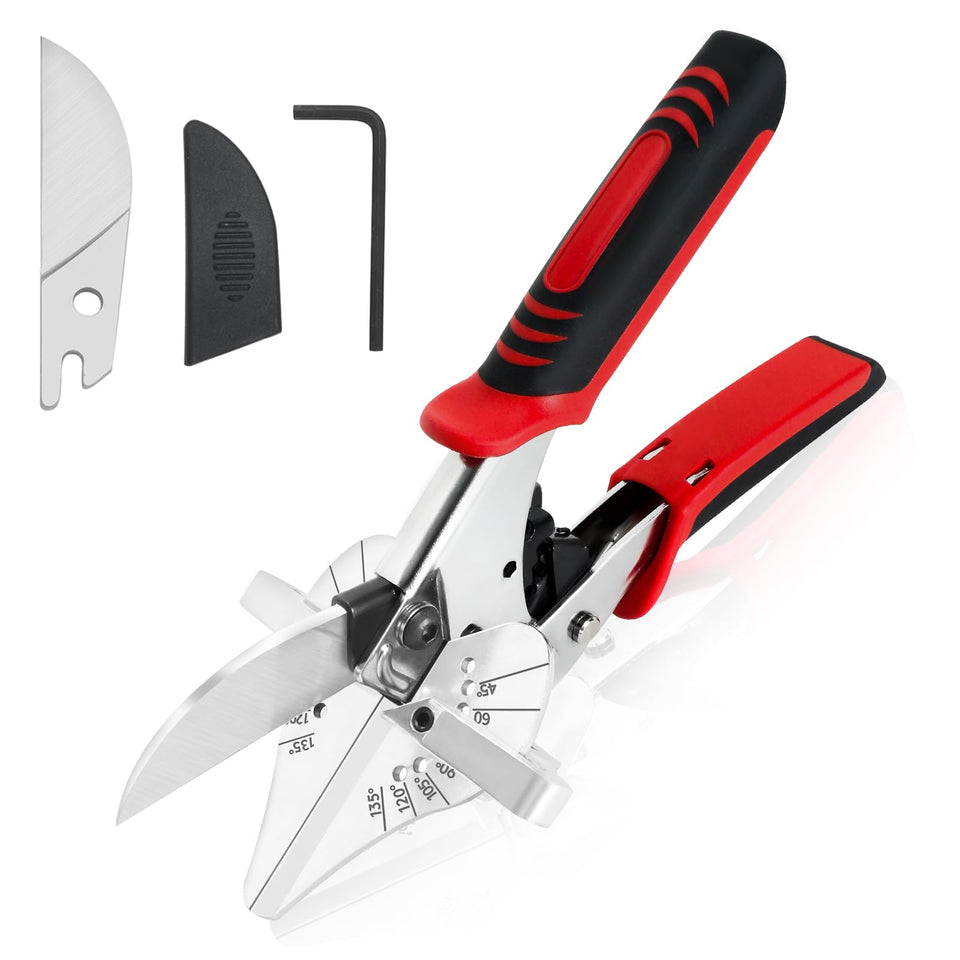 GARTOL Ratchet Miter Shears showing preset angles for precise trim work.