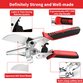 GARTOL Ratchet Miter Shears safety sheath and turn-clasp lock in use.