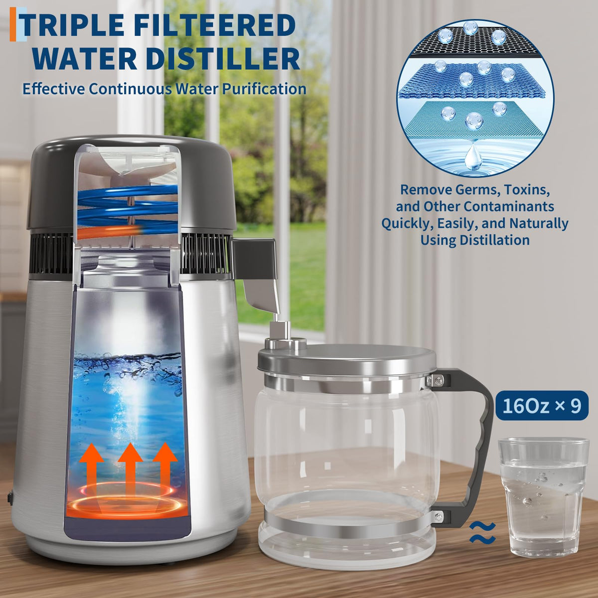 GarveeHome Water Distiller one-button operation simplifies daily distillation.
