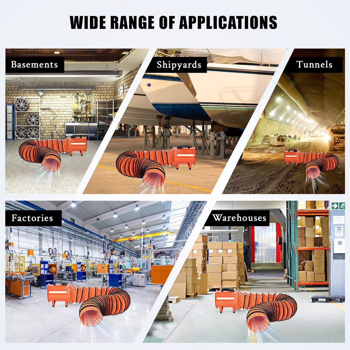 GarveeTech versatile airflow ideal for warehouses, workshops, and crawl spaces.