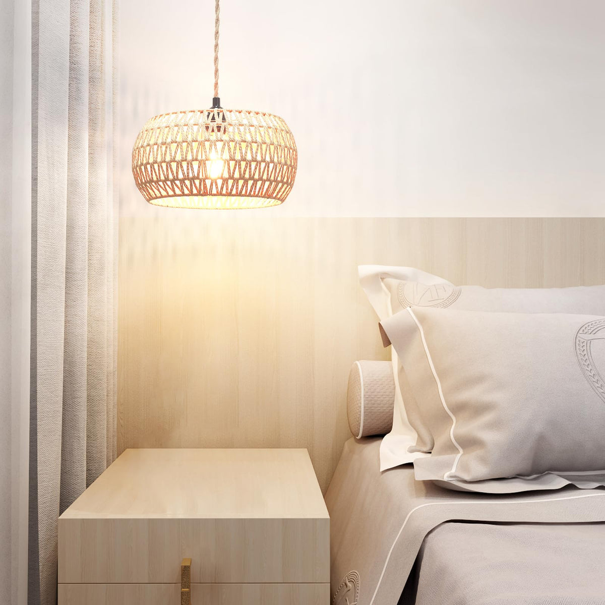 Garvot rattan pendant in dining room adds texture and warmth