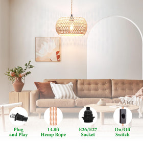 Garvot plug-in pendant light in living room delivering warm ambient glow