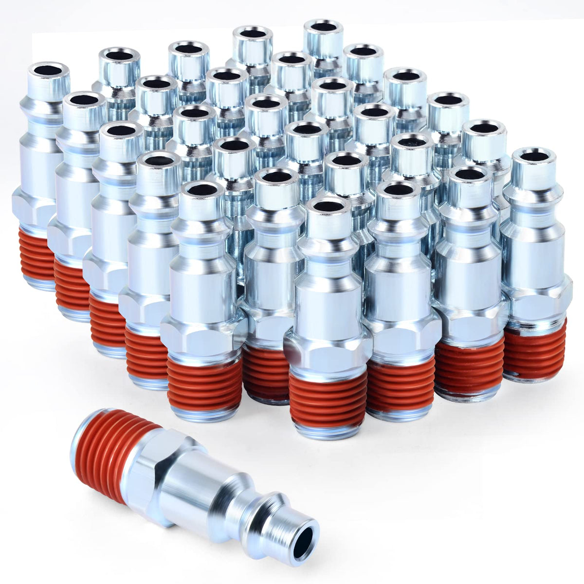 GASHER 1/4-inch MNPT air plug shows secure threaded connection for compressors.