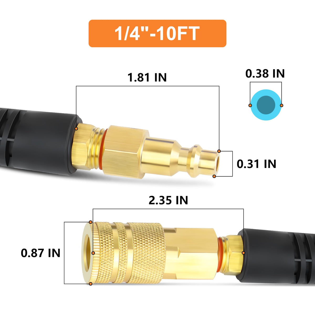 GASHER bend restrictor air hose with stable coil during use.