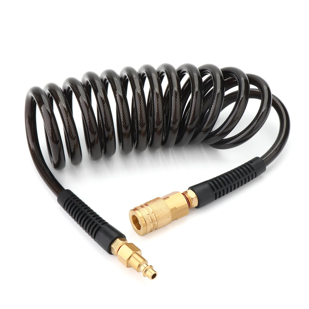 GASHER reinforced polyurethane air hose coil showing anti-tangle design for easy storage.