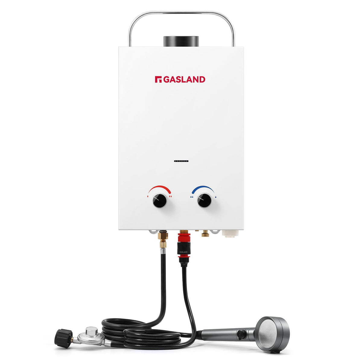 GASLAND BS158 portable water heater in outdoor shower setup for on‑demand hot water