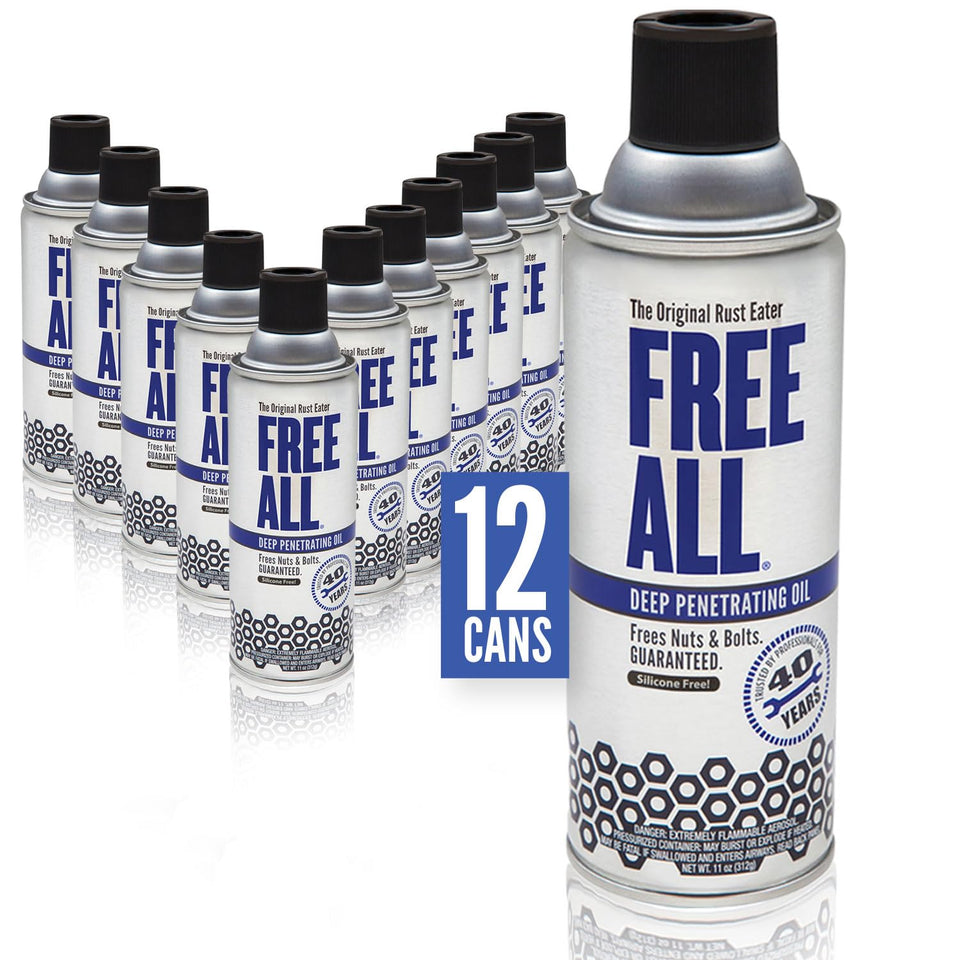 Gasoila Free All deep penetrating oil aerosol spray loosens seized parts.