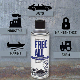 Gasoila Free All penetrates rust and dissolves corrosion in tight spaces for bolt loosening