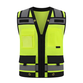 Gasoline Class 2 high visibility vest front view with 15 pockets for organized field work.