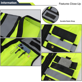 Gasoline Class 2 high visibility vest highlighting 360-degree reflective coverage.