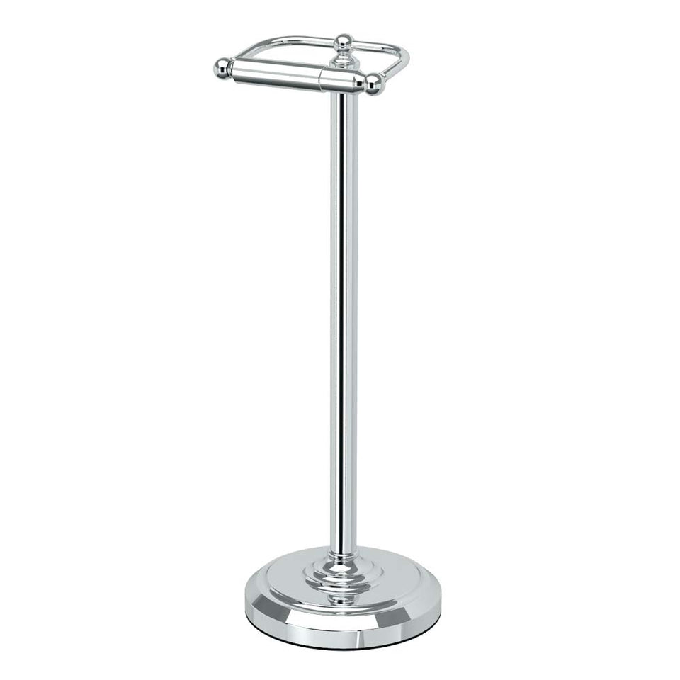 Gatco 1436C chrome toilet paper stand with weighted base for stability.
