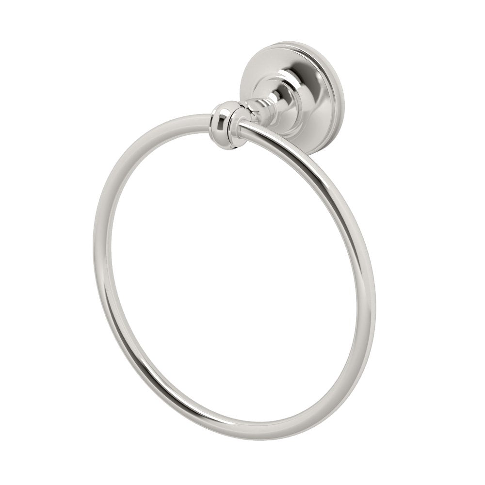 Gatco Tavern towel ring front view in polished nickel showing timeless style