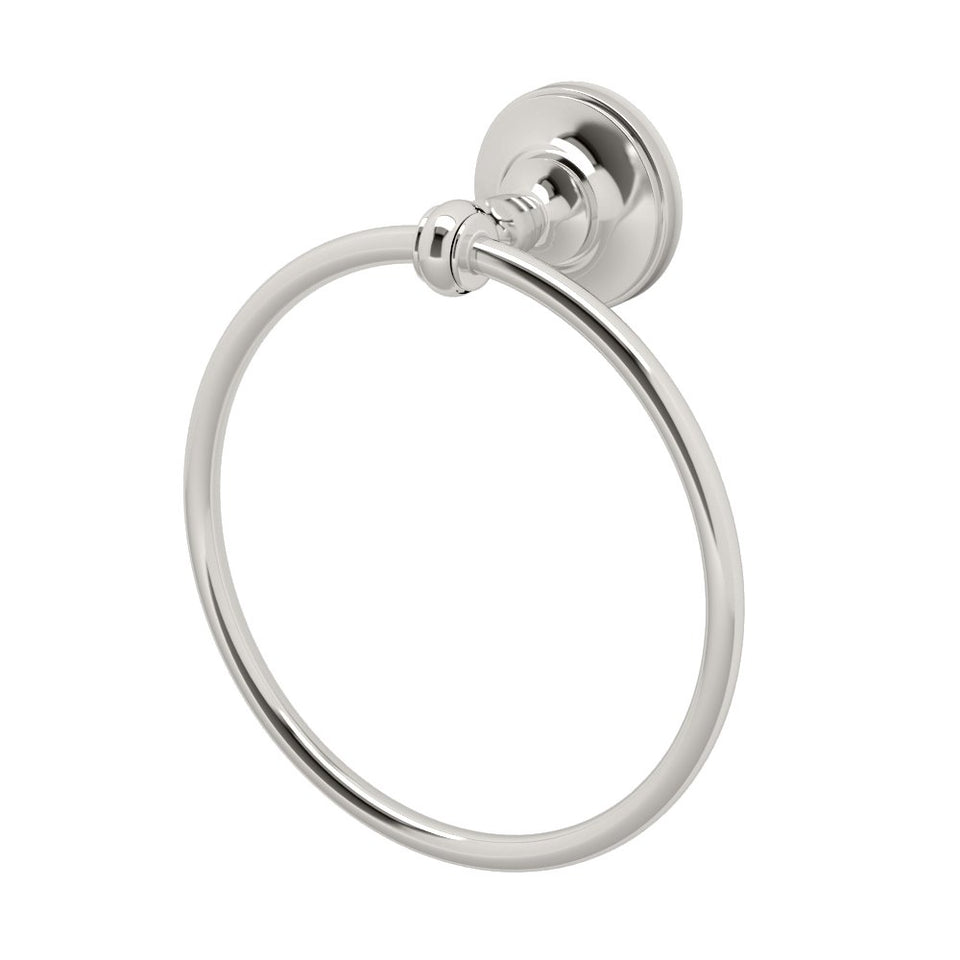 Gatco Tavern towel ring front view in polished nickel showing timeless style