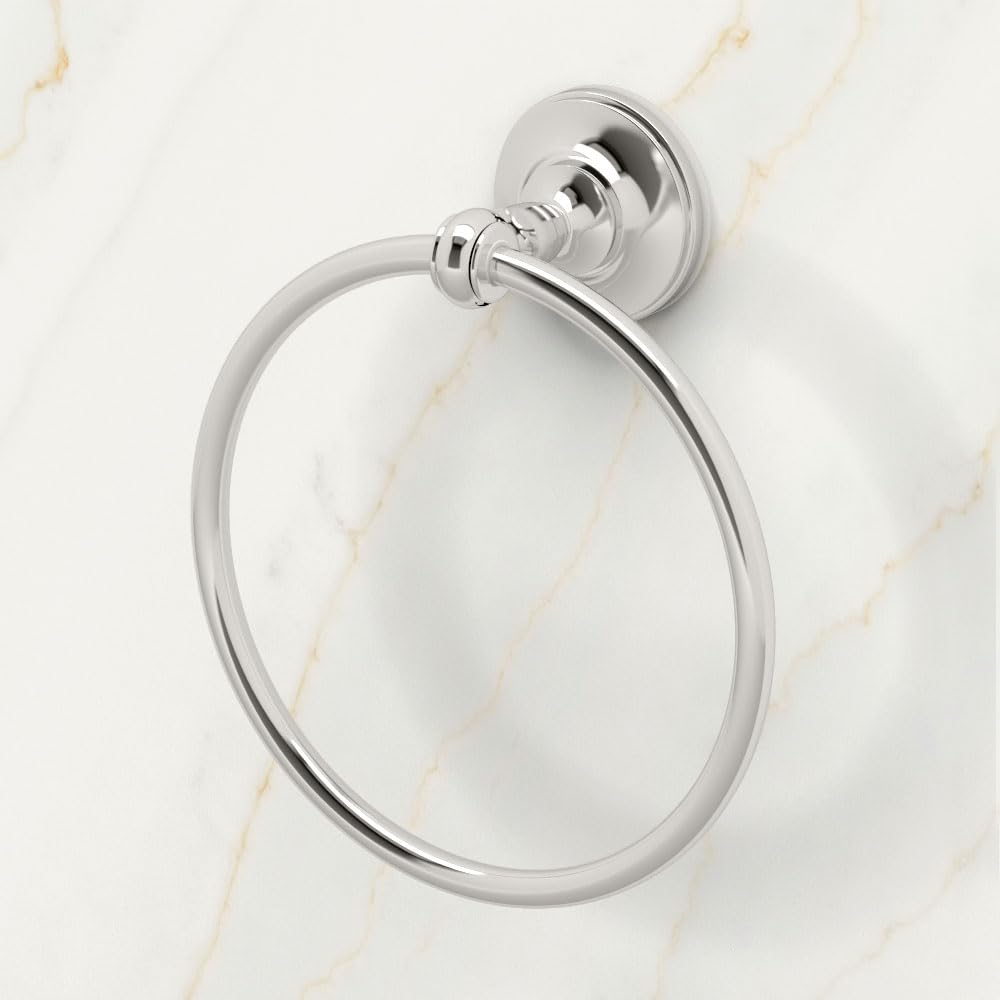 Gatco Tavern towel ring in use showing space-saving towel organization