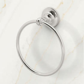 Gatco Tavern towel ring in use showing space-saving towel organization