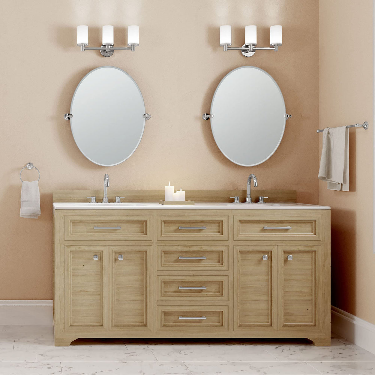 Gatco Tavern towel ring swivel action demonstrates easy towel removal and display