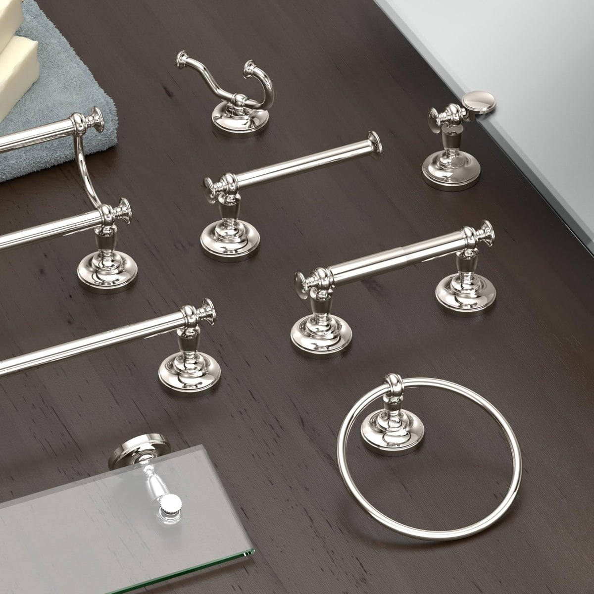 Gatco Tavern towel ring tile installation with concealed fasteners and clean lines