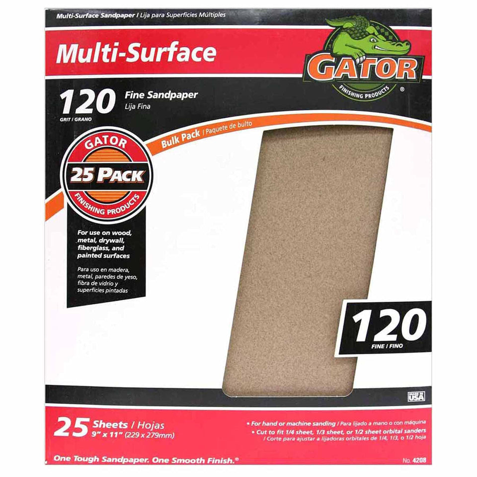Gator 9x11 sanding sheets provide a smooth wood finish.