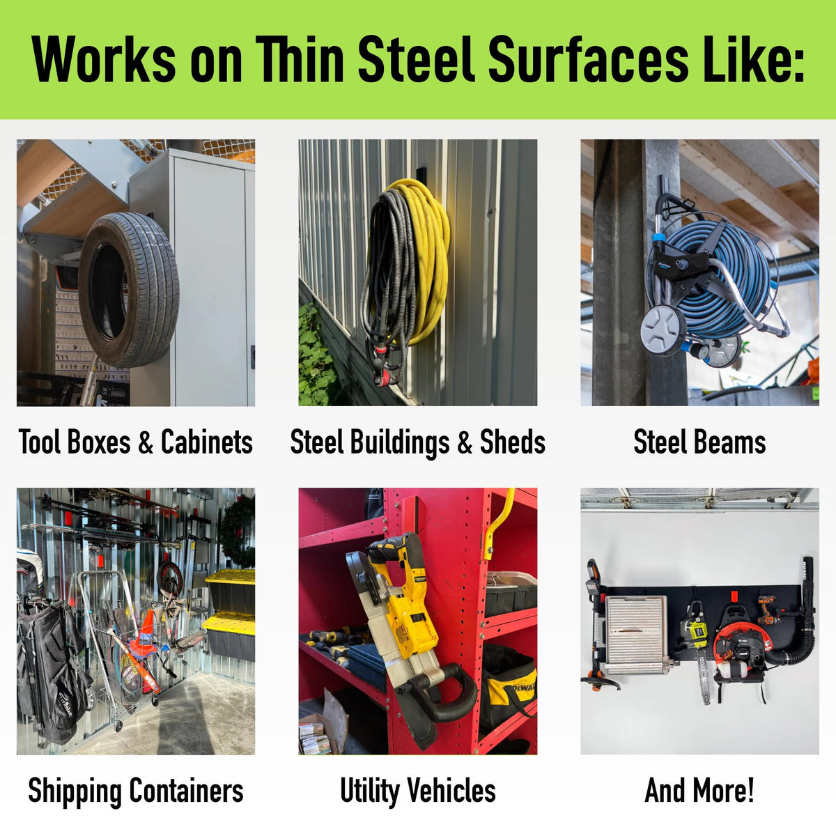 GATOR MAGNETICS Mega steel surface compatibility supports garage and workshop organization.