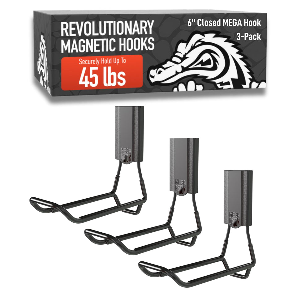 Gator Magnetics Mega 6-in closed hook on steel surface holding 45 lb.