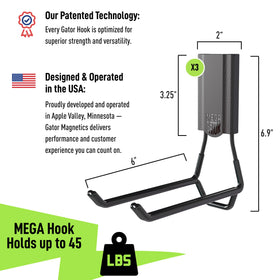 Patented easy-release lever on Mega 6 hook enabling quick repositioning