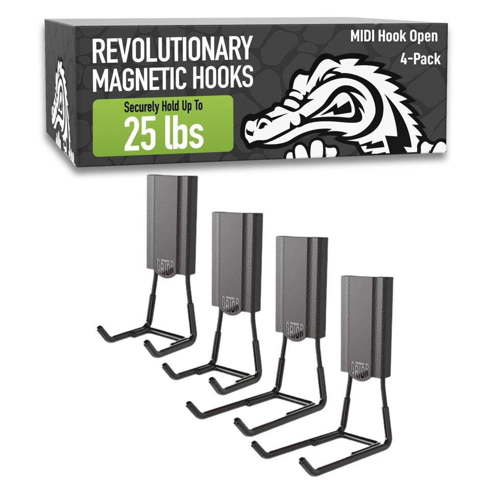 Gator Magnetics MIDI 25lb holding power on steel surfaces for clutter-free storage.