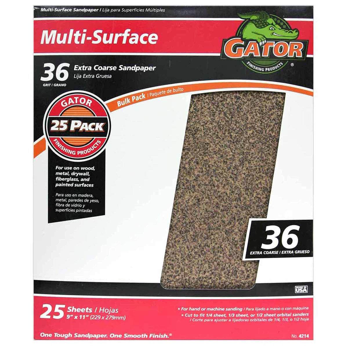 Gator 9x11 sanding sheets front view for versatile wood, metal, and paint prep.
