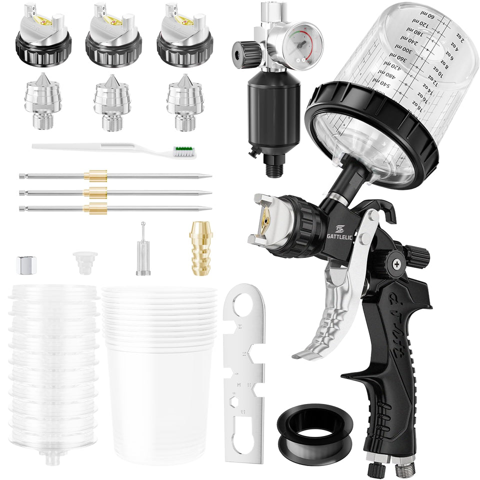 GATTLELIC HVLP spray gun with 14mm nozzle for precise topcoat spraying