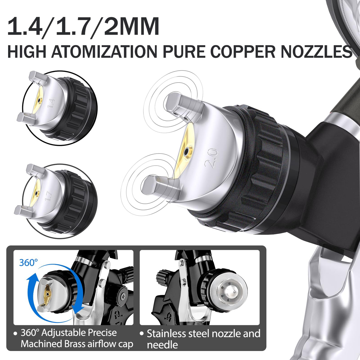 GATTLELIC spray gun with 17mm nozzle setup for primers and fine coatings