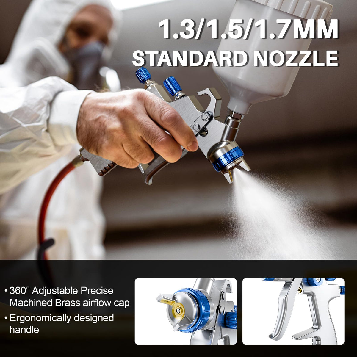 GATTLELIC LVLP nozzle set with 1.3/1.5/1.7mm options for versatile coatings.