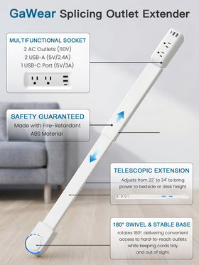 GaWear outlet extender showing USB-A and USB-C ports for multi-device charging.