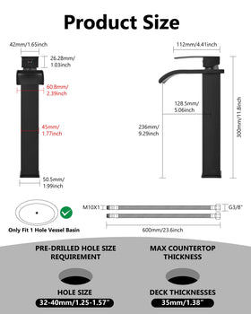 GBBNE 12 inch tall faucet fits vessel sinks with common deck sizes