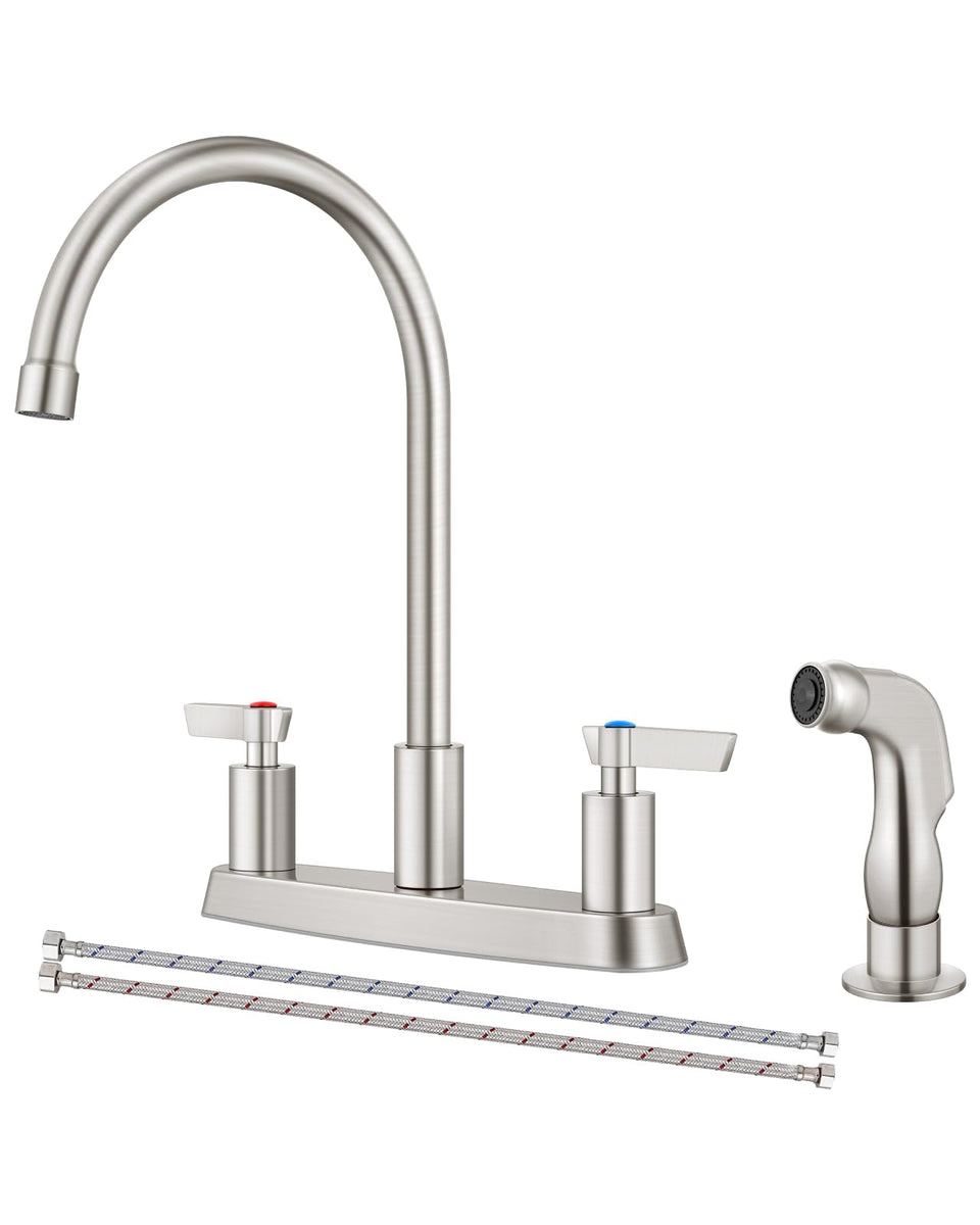 GBBNE kitchen faucet with sprayer and 8-inch centerset, dual handles for precise temp control