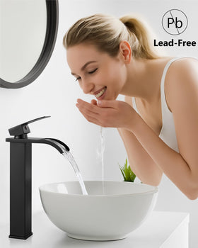 GBBNE matte black faucet with pop-up drain for easy installation