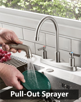 GBBNE pull-out sprayer reaches 47 inches for easy sink cleaning and flexible reach