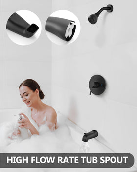 GBBNE shower arm and head with matte black finish for cohesive look