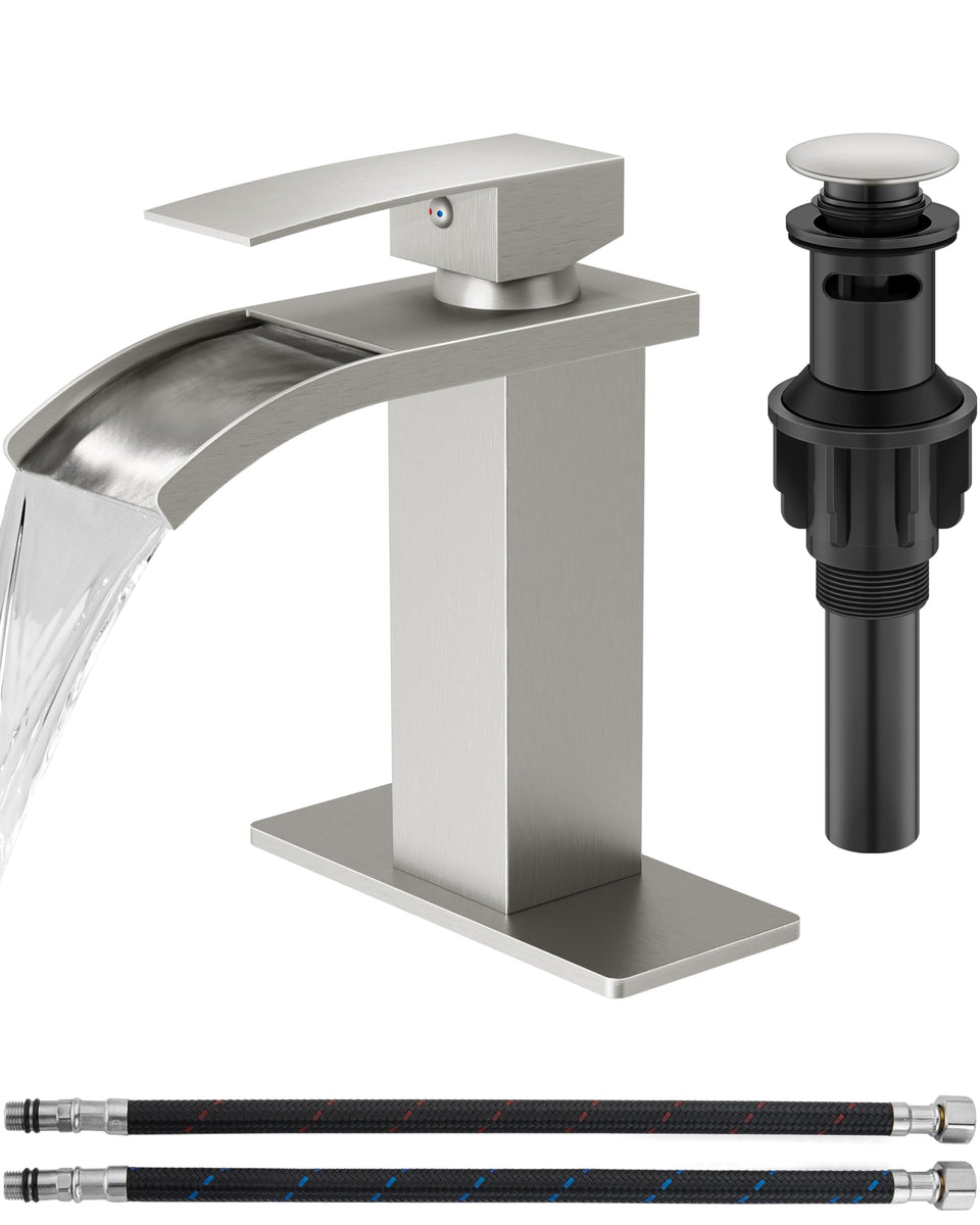 GBBNE waterfall faucet for bathroom sink in a single-hole setup with modern design