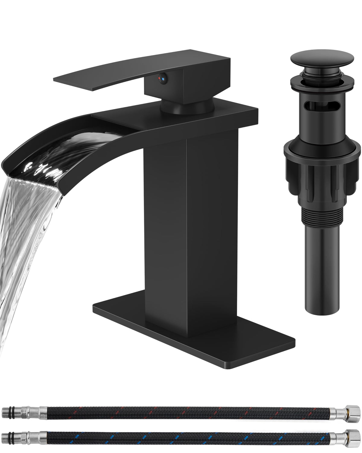 GBBNE Waterfall faucet with 1-hole setup delivers a cascading flow for a modern vanity.
