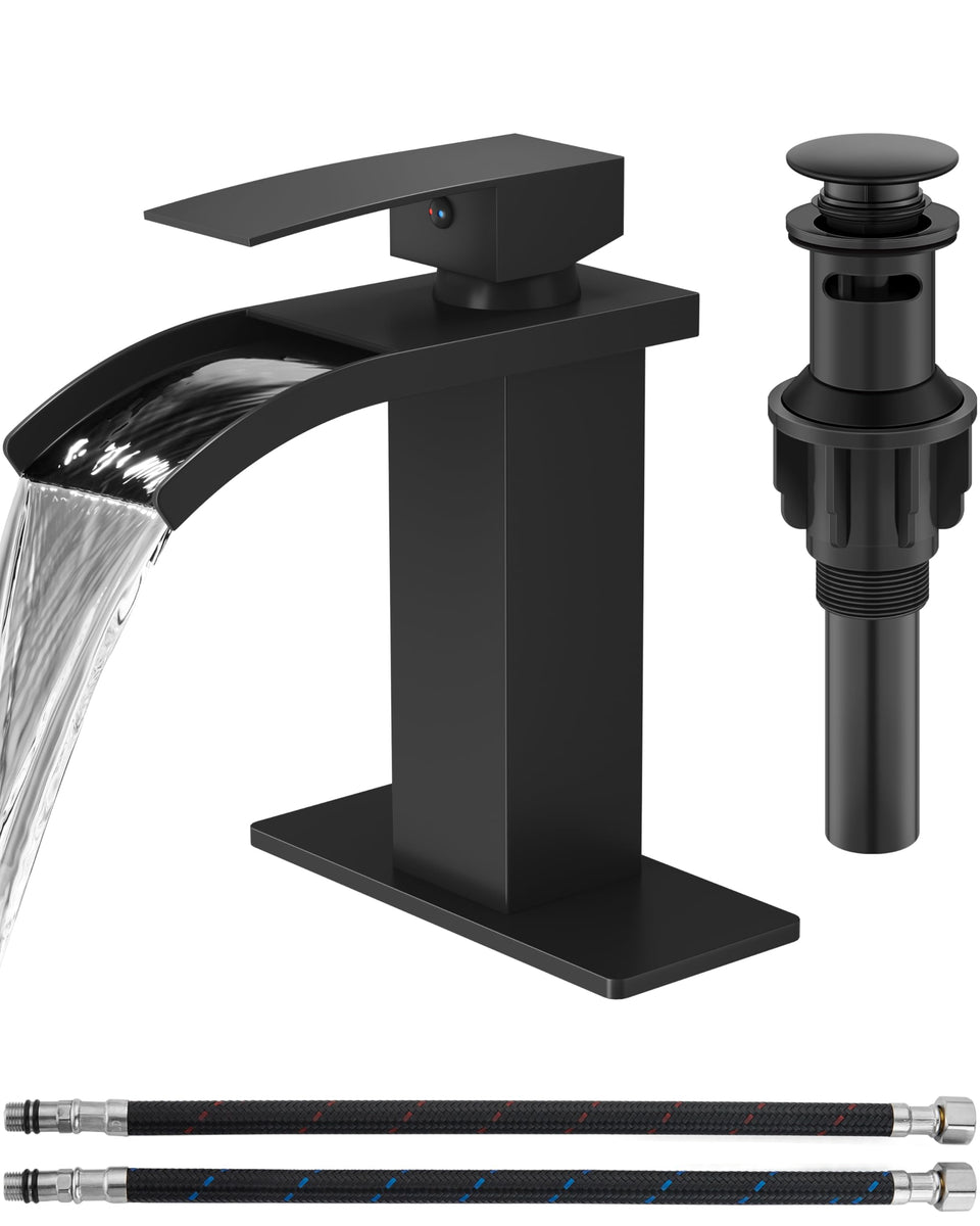 GBBNE Waterfall faucet with 1-hole setup delivers a cascading flow for a modern vanity.