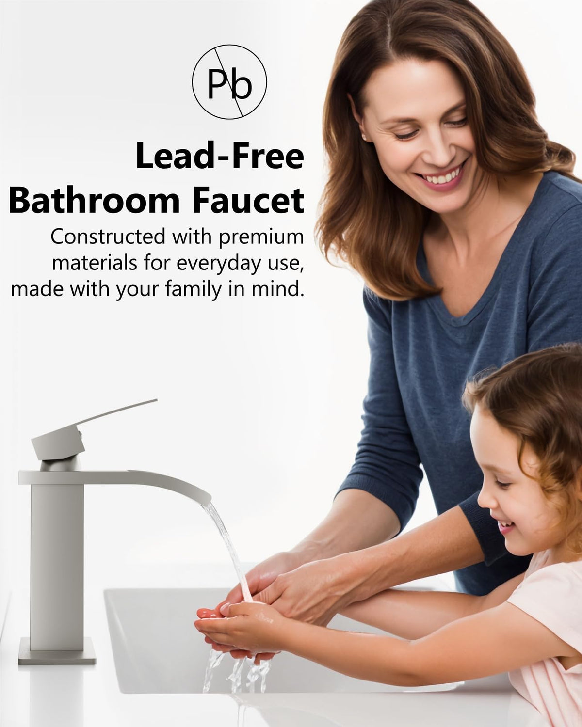GBBNE faucet with brushed nickel finish adds a warm sheen to the vanity