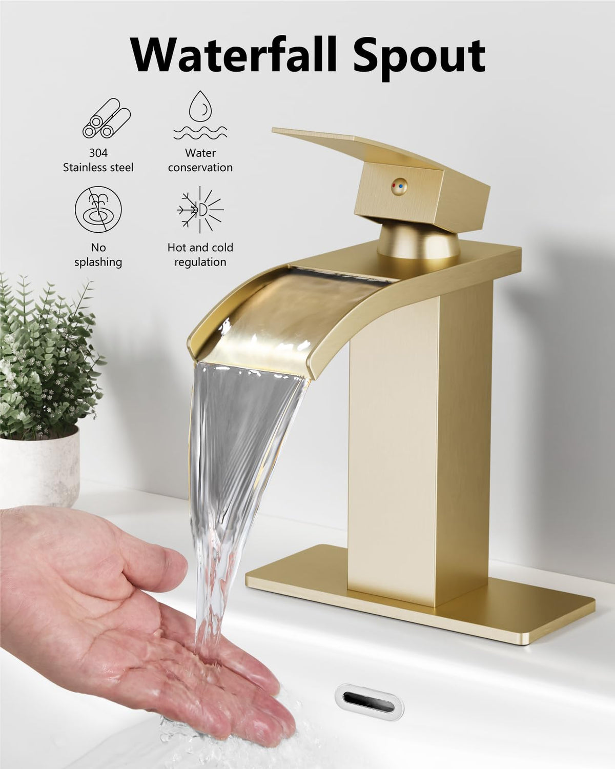 GBBNE Waterfall faucet with deck plate fits 3-hole sinks for versatile styling