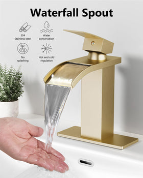 GBBNE Waterfall faucet with deck plate fits 3-hole sinks for versatile styling