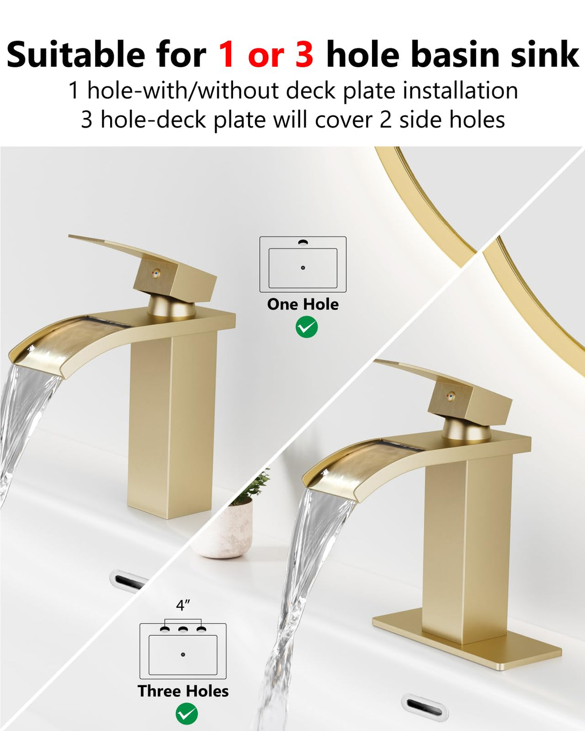 GBBNE Waterfall brushed gold finish adds warm luxury to the bathroom